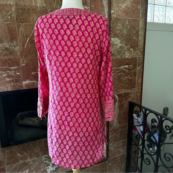 EAST ARTISAN with ANOKHI Floral Cotton Tunic Dress Top Size 10 Colors Pink Gold - Picture 8 of 15